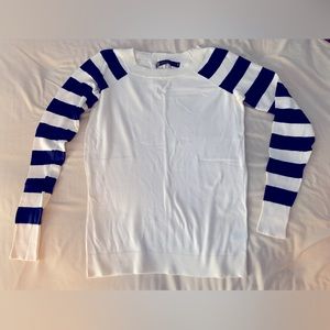 Outback Red white sweater with navy blue and white strips arm